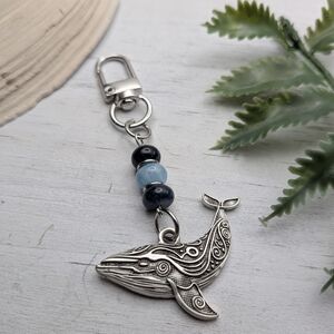 Silver Whale Keychain with Beads / Beach Bag Charm